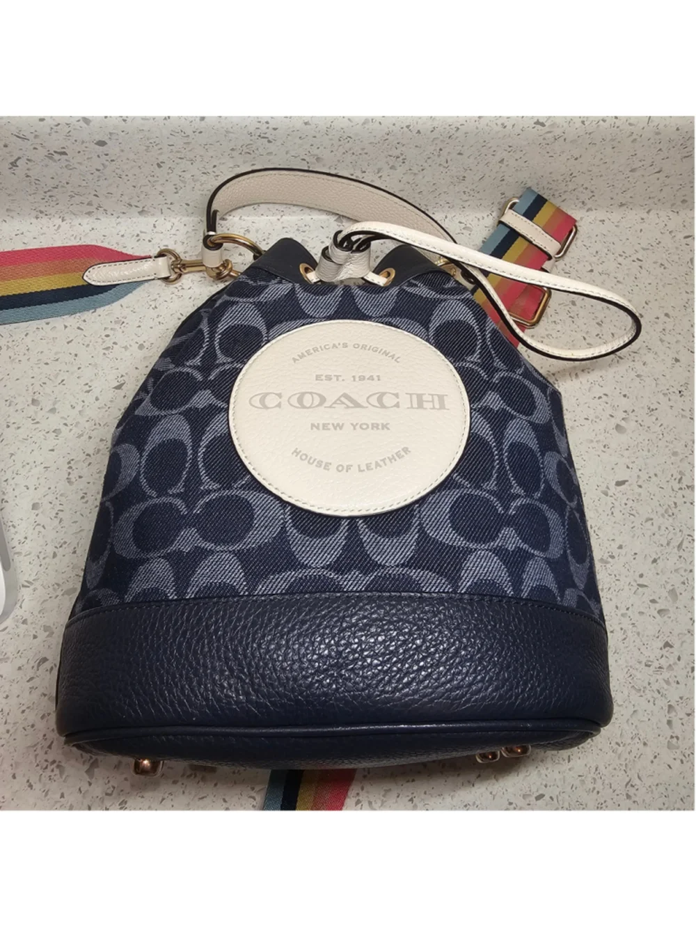 COACH Dempsey Drawstring Bucket Bag in Signature Denim C4101